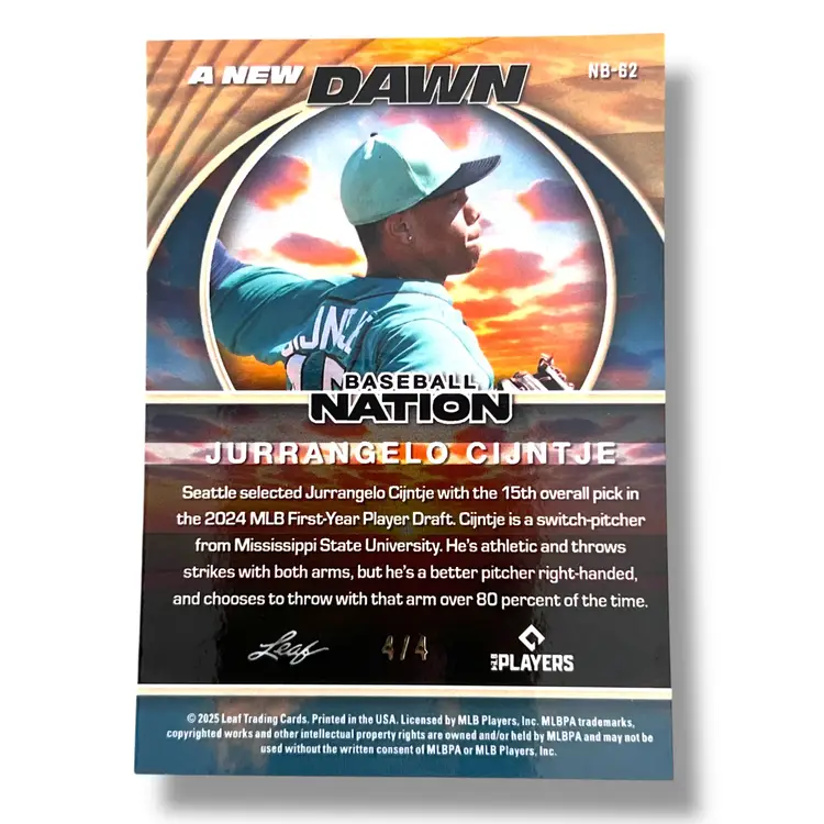 Jurrangelo Cijntje 2025 Leaf Baseball Nation - A New Dawn Shimmer Orange 4/4