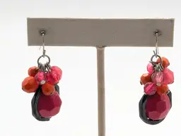 Vintage Acrylic Pink and Orange Beaded Dangle Earrings