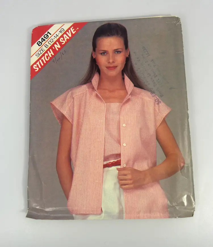 Vintage McCalls Sewing Pattern 8491 Size B (12,14,16) Misses Top and Camisole 1983