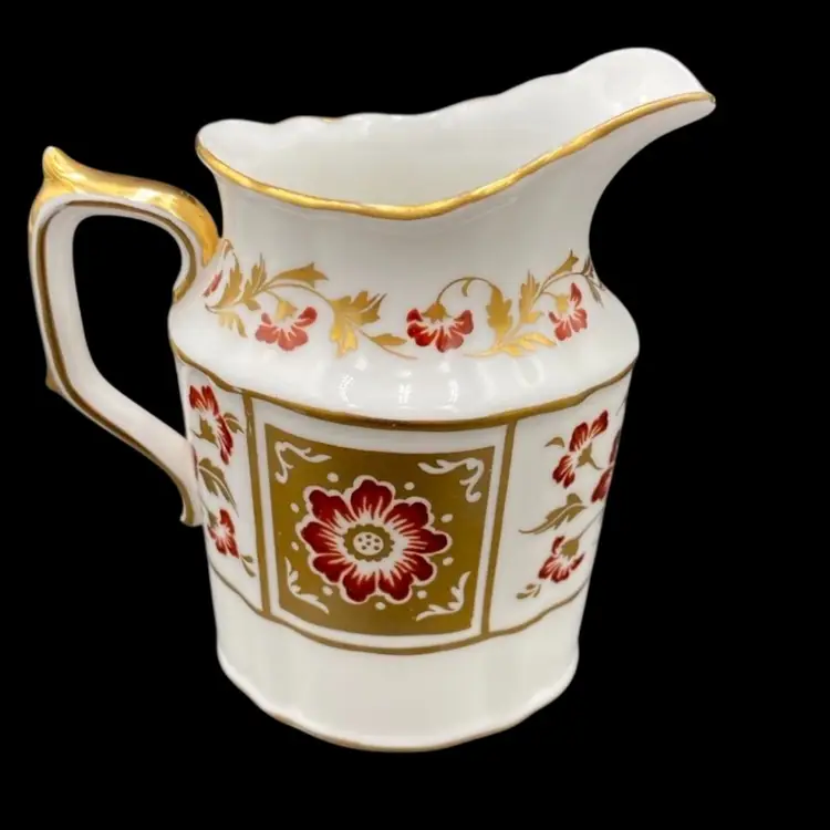 1974 Royal Crown Derby English Bone China Creamer, Red Derby Panel Pattern