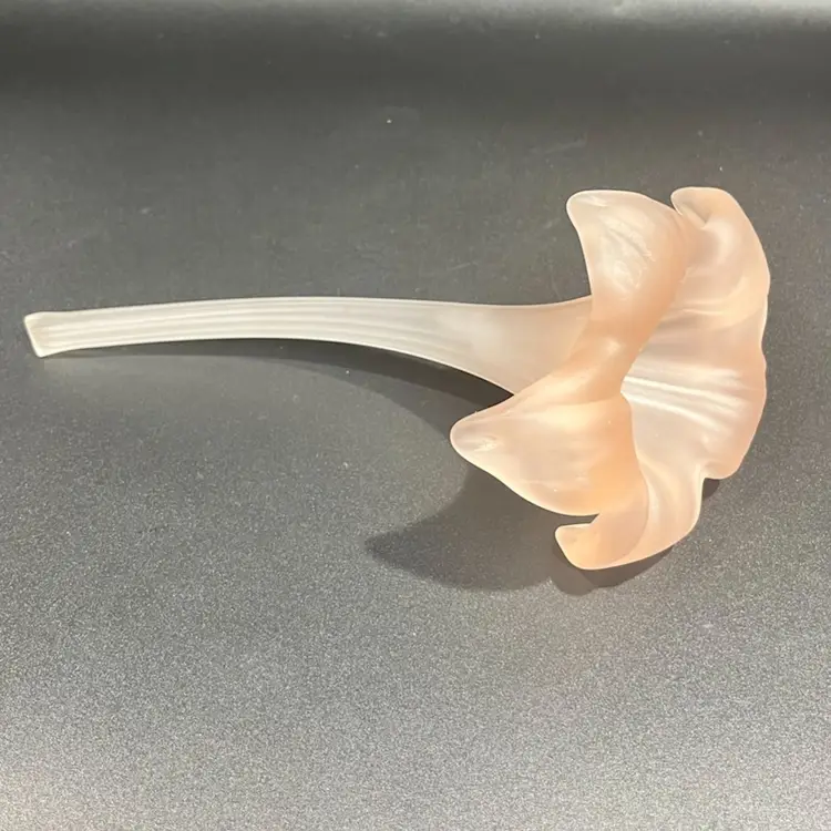 Pink Satin Glass Epergne Trumpet Vase – 8” Long, 5” Wide Ruffled Flower Insert