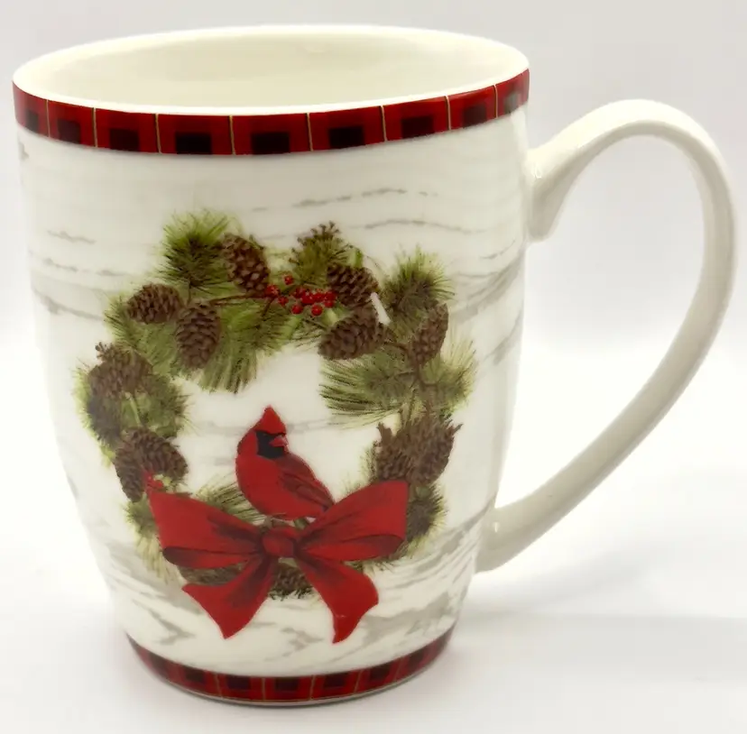 Christian Inspiration 2018 Festive Cardinal Wreath Holiday Coffee Mug, By Sandy Clough, Made in China, MPN 27459-0-S
