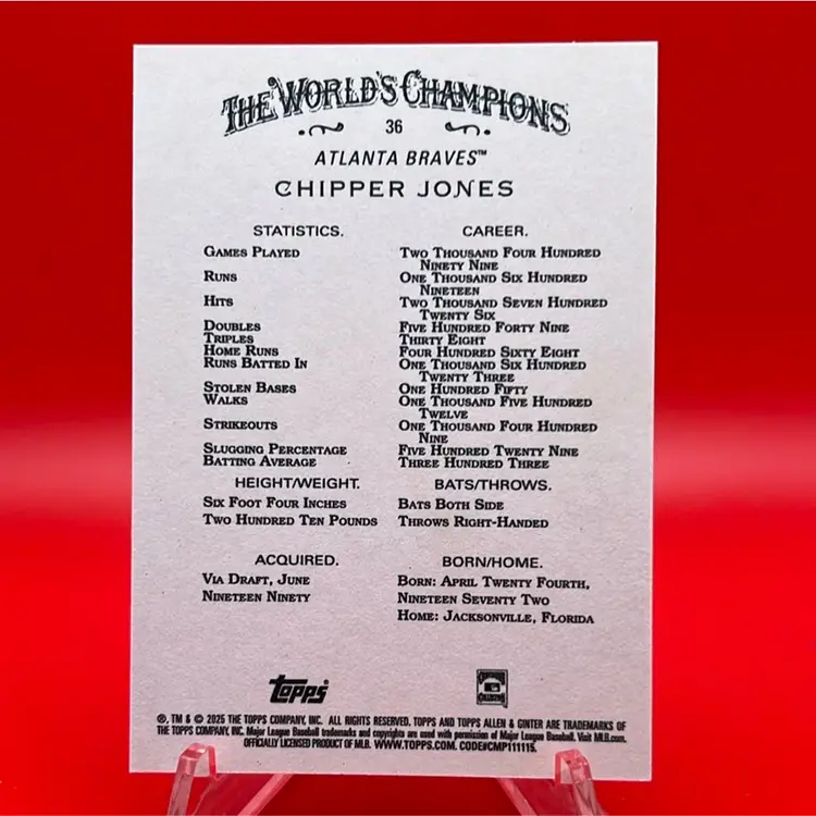 Chipper Jones 2025 Topps Allen & Ginter Orange Foil Filigree 3/25 Atlanta Braves