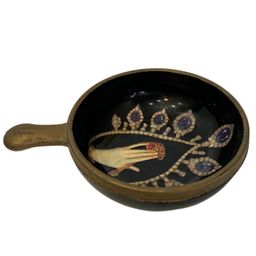 Unique Decorative Hand Painted And Decoupaged Gold And Black Ceramic Bowl Signed