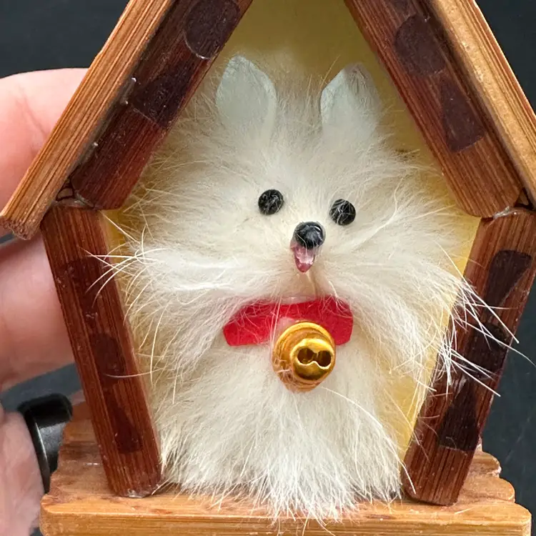 Vintage Fur Doggy In Dog House 3.5” Tall