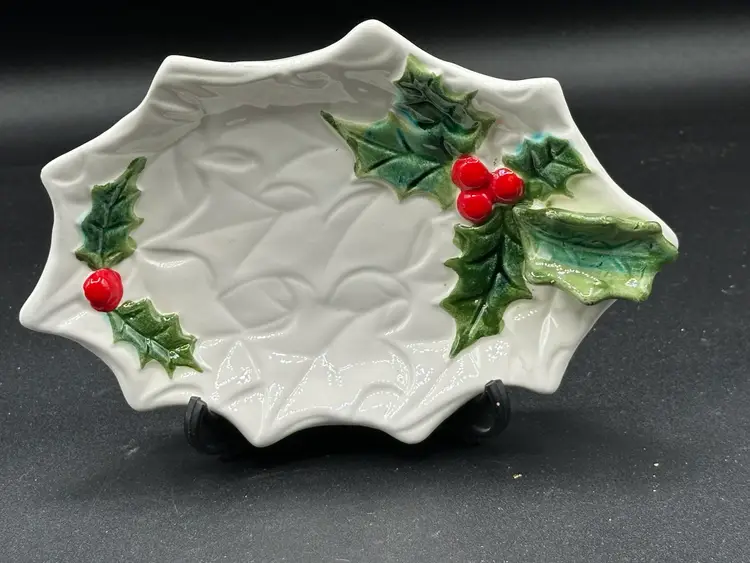 Lefton Vintage 1970/71 #6056 Holly Christmas Candy Or Trinket Dish