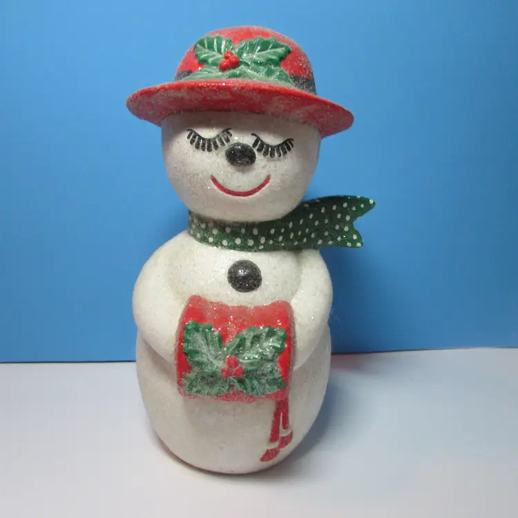 vintage Snowman Snowwoman figure 12" hand painted ceramic Christmas decor