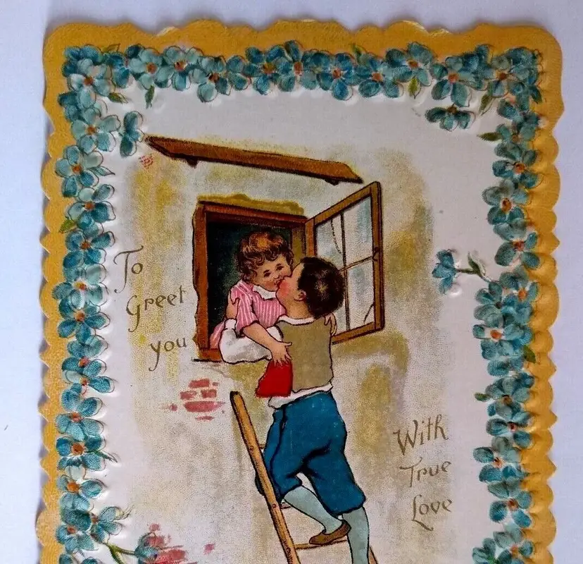 Valentine Postcard Or Greeting Card Diecut Borders Romantic Poem On Back Unused