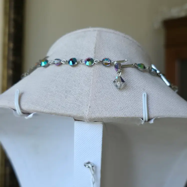 Vintage Aurora Borealis AB Crystal 3 Strand Oil Slick Necklace