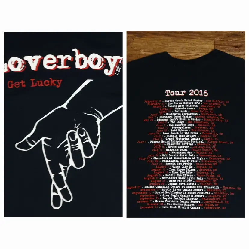 Loverboy Get Lucky t-shirt 2016 concert dates cities on back guitar rock