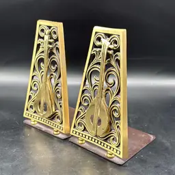 Pair Of Brass Lute Bookends Marked Israel Oppenheim