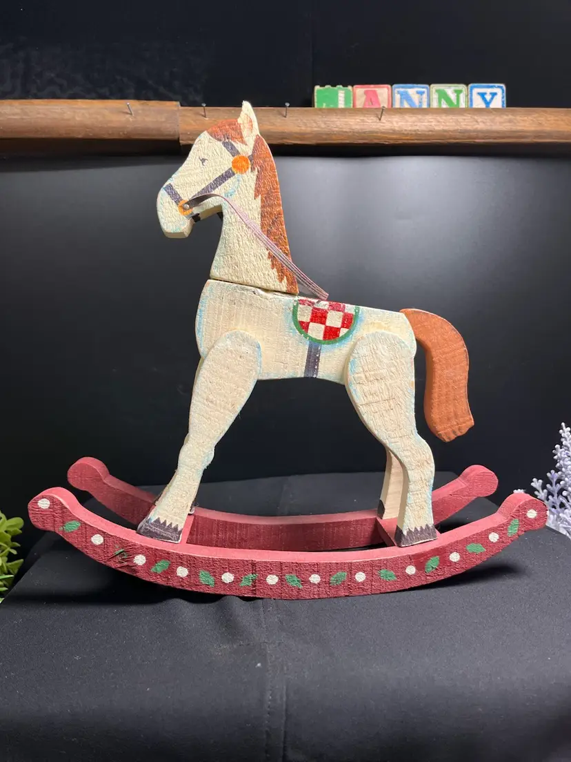 10" Tall Hand Crafted, Hand Painted Wooden Rocking Horse-Lot 60