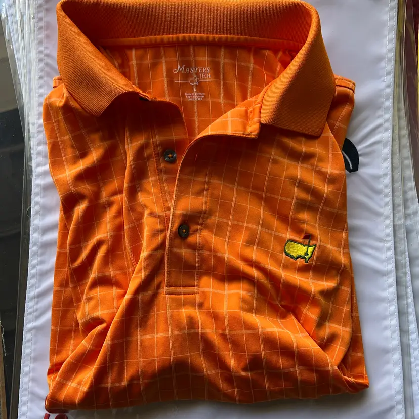 The Masters Tech, Golf Polo Size Large Orange Pin Stripes