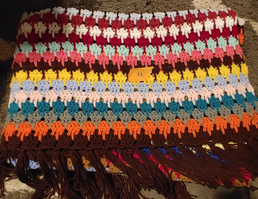 Afghan U- approx size 45 x 68. Bright stripe. As shown.