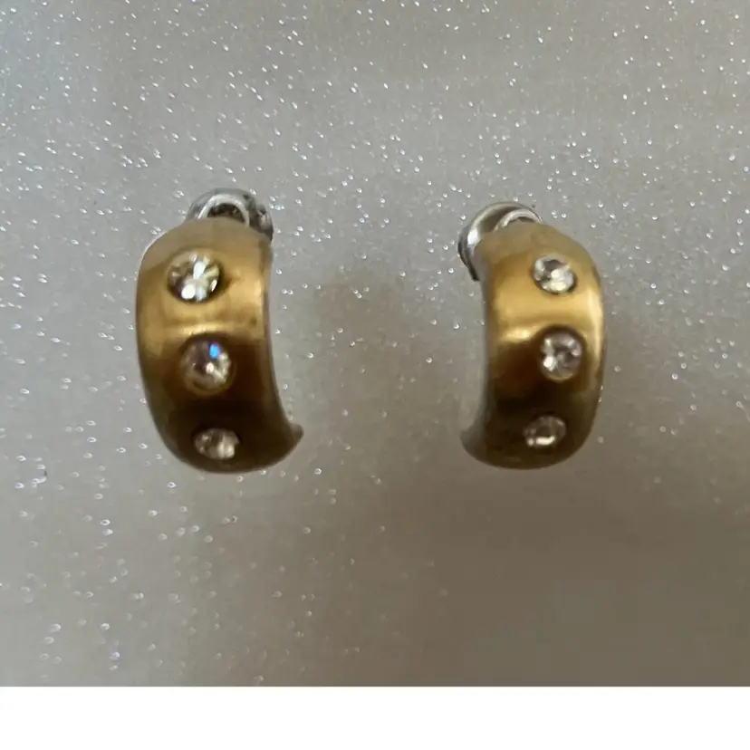 Gold Tone Pierced Half Hoop Clear Rhinestone