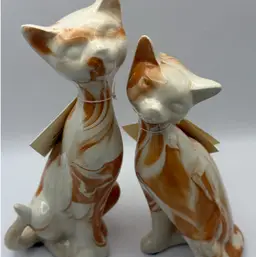 Vintage MCM Style Alabama Clay Cat Couple Figurines