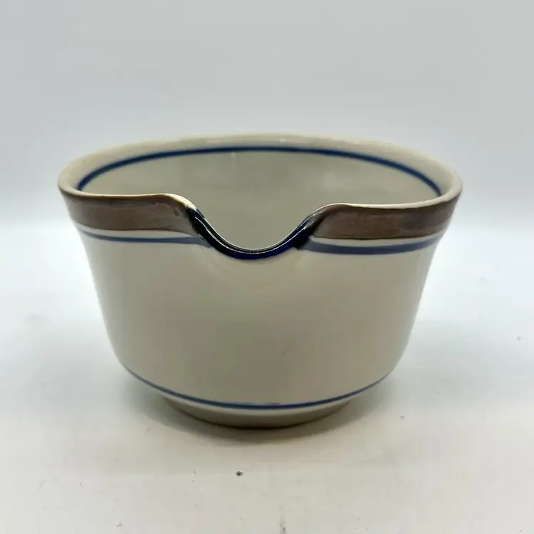 Vintage Salem Stoneware Creamer Pitcher Gravy Sauce Server Blue Brown Stripes