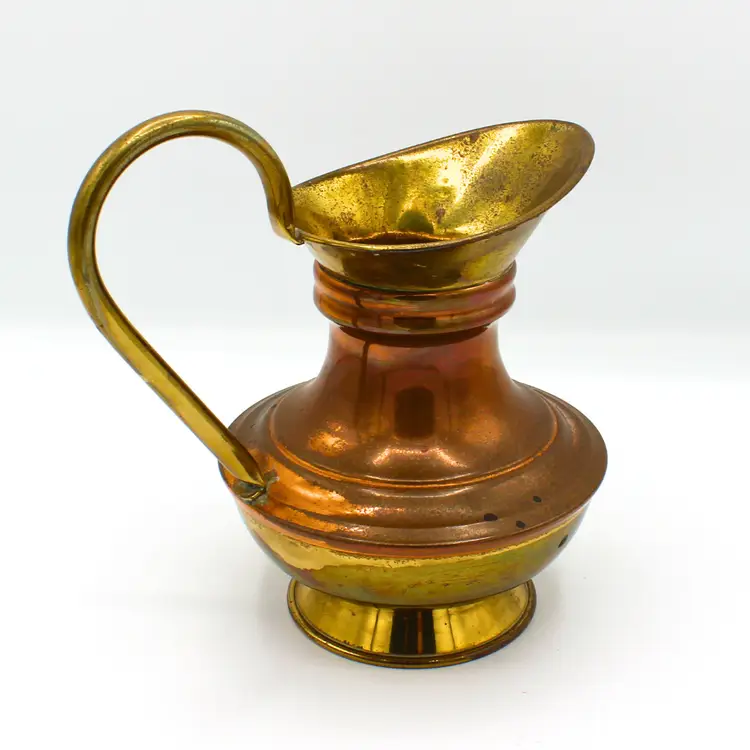 Vintage Rustic Brass & Copper Pitcher Ewer Style with Handle Handcrafted Jug