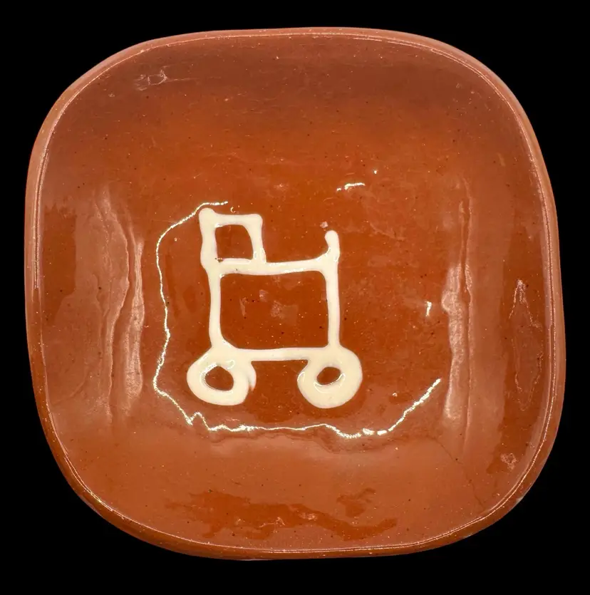 Signed Studio Art Pottery Redware Trinket Dish Baby Carriage Buggy Stroller 4.5β
