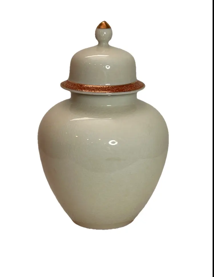 Vintage 1970’s Japanese Ginger Jar Motif Crackle Glaze Gold Trim Enhancement
