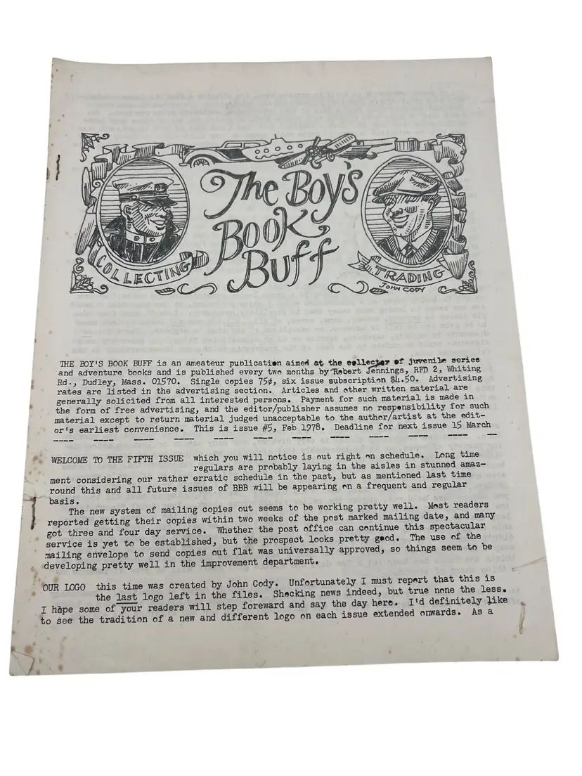 The Boys' Book Buff Vol 1 No 5 February 1978 Robert Jennings Juvenile Series Collector Zine Rare Book Ads Lists