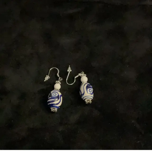 Blue & White Bead Earrings Made By Me
