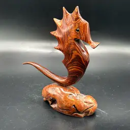 Signed Marc Smith  Carved Wood Sea Horse