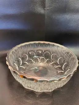 Vintage 1980's Glass Bowl with Scalloped Silver Rim