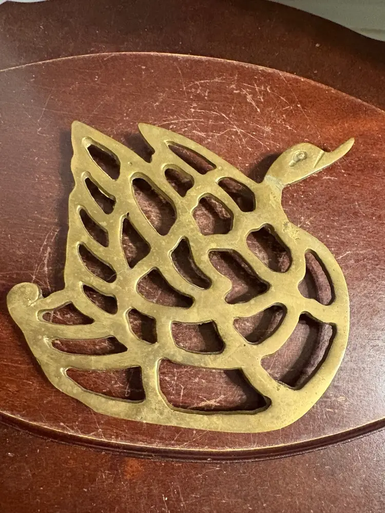 Brass Duck/Goose Trivet, Orange Design