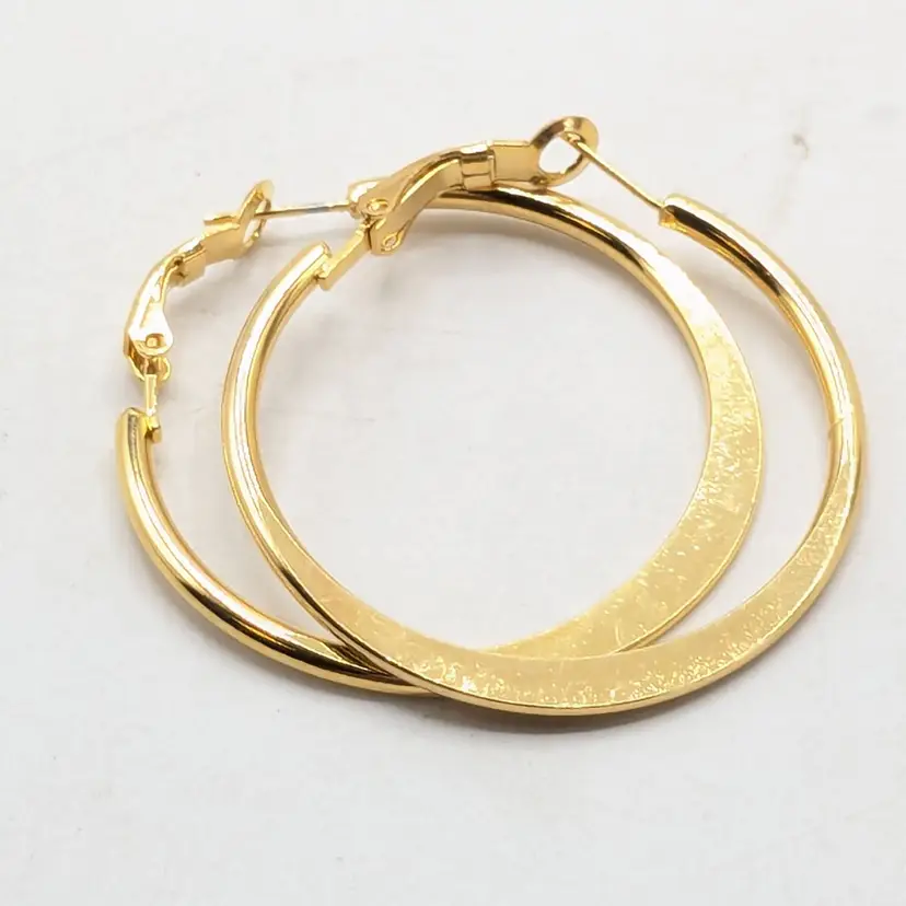 Gold Tone Flat Hoop Pierced Earrings