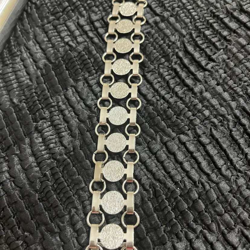 Textured Disc Silver Tone Panel Bracelet 7”