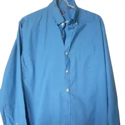 Van Heusen Size L 16 - 16 1/2 blue white checked long sleeve button front dress Shirt cotton blend