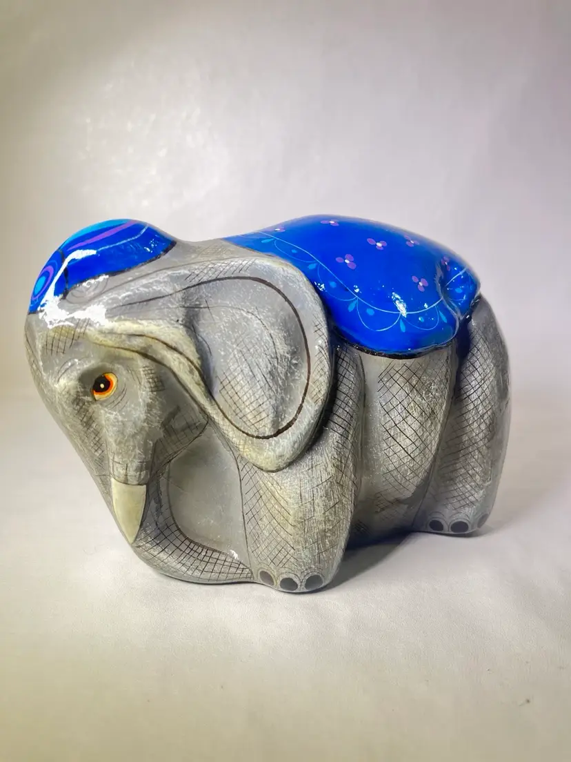 Vintage Artist Signed Made In Mexico Paper Mache Elephant Figurine 4.5” Tall
