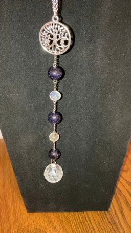 Blue Sand Stone And AB Crystals!  Handmade By Me Sun Catcher 11” Long!