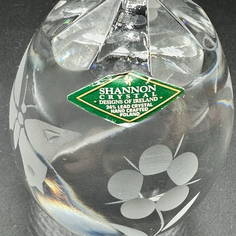 Shannon Ireland Clear Crystal Egg Shaped Paperweight With Flowers & Butterflies