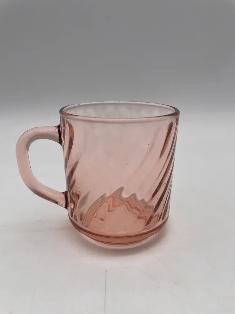 Vintage Arcoroc France Rosaline Pink Swirl Glass Mug