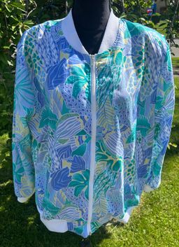 Vintage Cricket Lane Polyester Windbreaker Blue Green Yellow Jungle Leaves 2xOn
