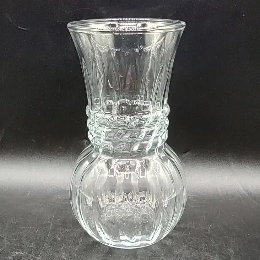 Vtg Clear Glass Vase With Rope Design In Middle