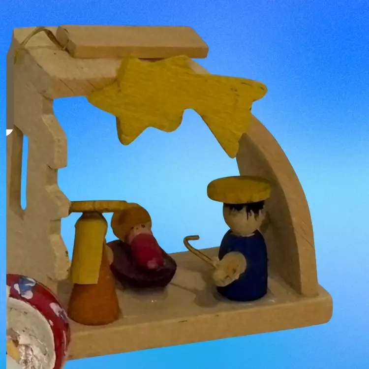 #2 of 6 Vintage Wooden Handcrafted, Miniature Hand painted Christmas Ornament.