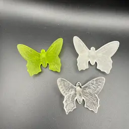 Art Glass Butterfly Set of 3 Satin Green, Clear & Satin Glass Westmoreland