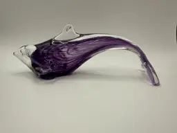 Art Glass Dolphin Paperweight Purple Wavy Lines