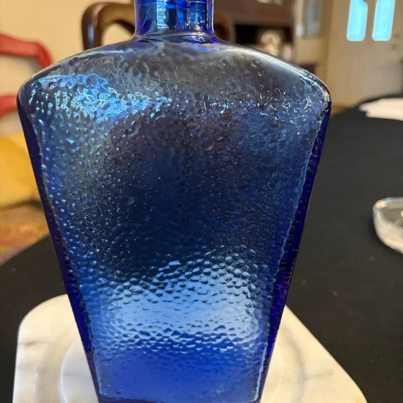 Vintage Cobalt Blue Glass Decanter Bottle 8 1/2" Made in Canada Pebbled Textured
