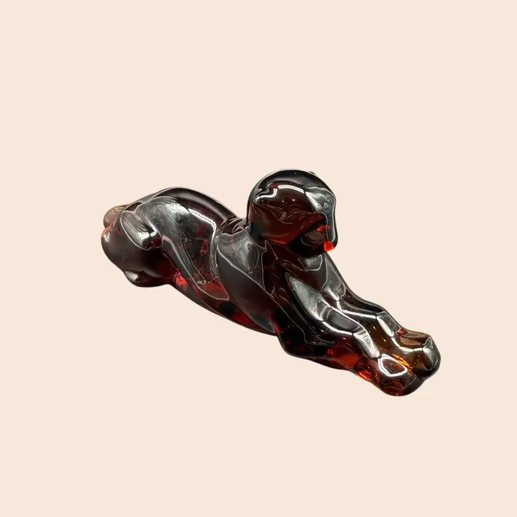 1980s Heisey Imperial Glass Amber Panther Tiger Cat Paperweight Figurine