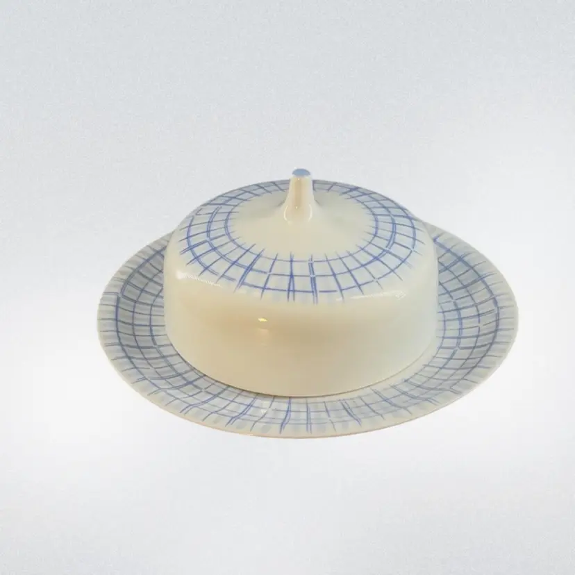 Vintage Butter Cheese Dish By Schirnding (West Germany)Schottisch Blau (Scottish Blue) Pattern Schirnding, Bavaria 1970-1990s