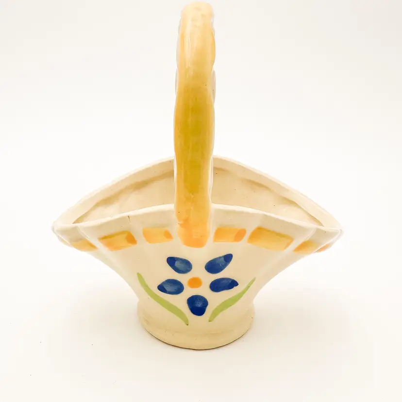 Shawnee Pottery Basket Yellow Blue Planter Ceramic #640 5.5"x5.5"x3.5" B25