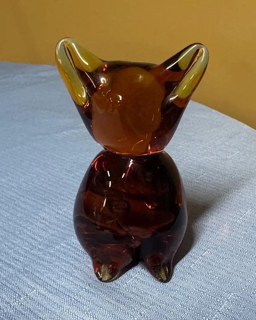 Rainbow Art Glass Figurine Amber Sitting Cat or Kitten