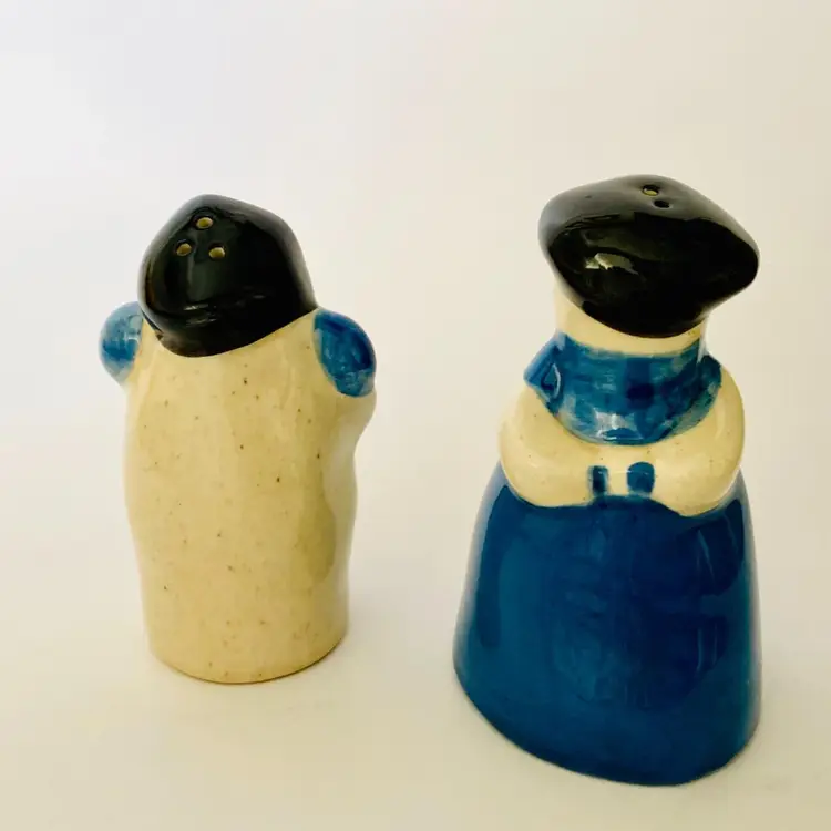 Vintage French Man and Woman Salt and Pepper Shaker Rosy Cheeks Old Couple