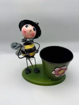 Whimsical Metal Decorative Honeybee Planter 6” X 8”