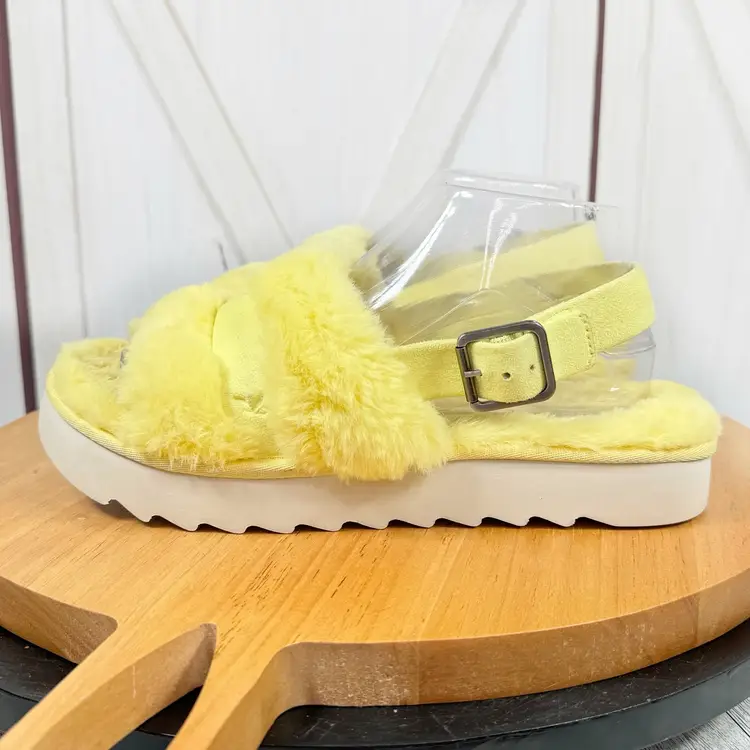 Koolaburra by Ugg Fuzz’d Out Faux Fur Sandals Yellow 9 Slingback