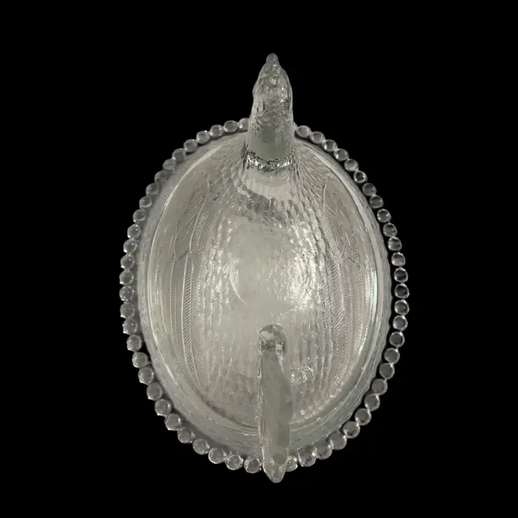 * Vintage Indiana Clear Glass Hen On Nest Beaded Style Edge | 7”